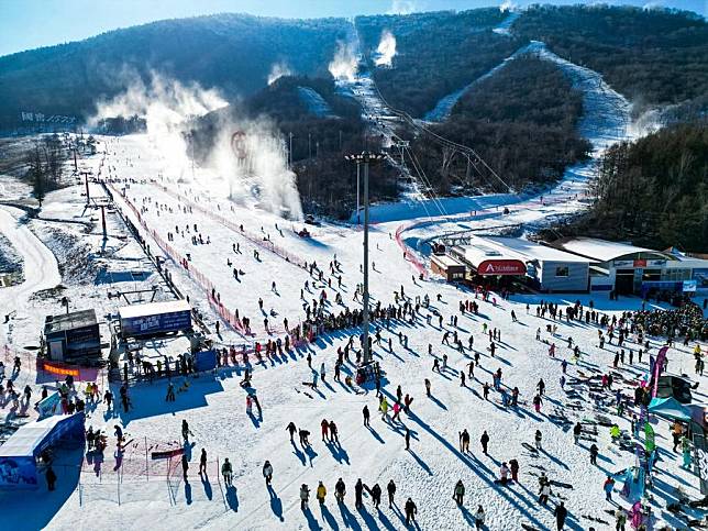 This aerial drone file photo taken on Nov. 23, 2024 shows the Beidahu Ski Resort in Jilin City, northeast China's Jilin Province. (Xinhua/Yan Linyun)