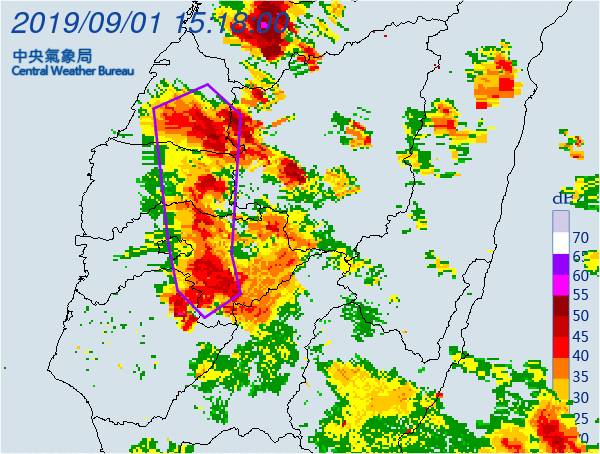 彰化縣、南投縣、雲林縣、嘉義市、嘉義縣、台南市6縣市有大雷雨，持續時間至16時30分。   圖：翻攝自氣象局網站