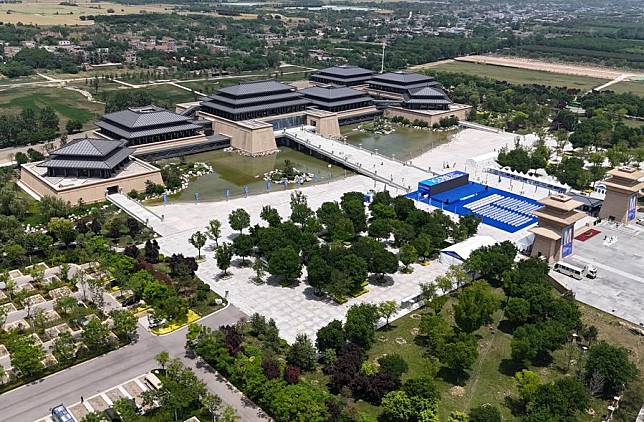 An aerial drone photo taken on May 18, 2024 shows the Qin Han Museum of the Shaanxi History Museum in Xi'an, capital of northwest China's Shaanxi Province. (Xinhua/Li Yibo)