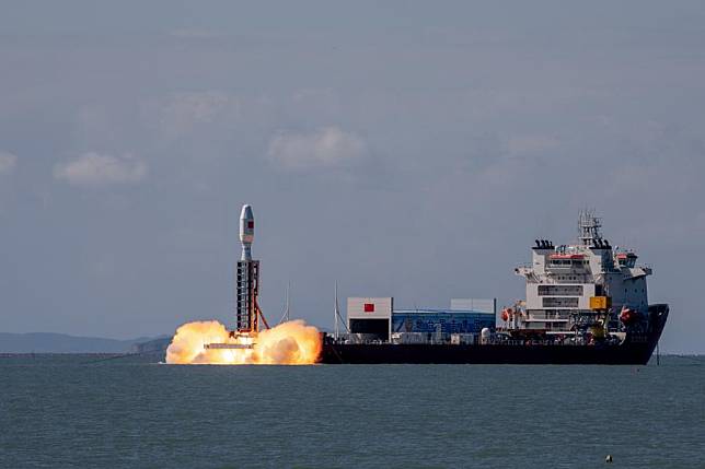 A Smart Dragon-3 carrier rocket carrying eight satellites blasts off from the waters near the city of Haiyang in east China's Shandong Province, Sept. 24, 2024. (Photo by Guo Houze/Xinhua)