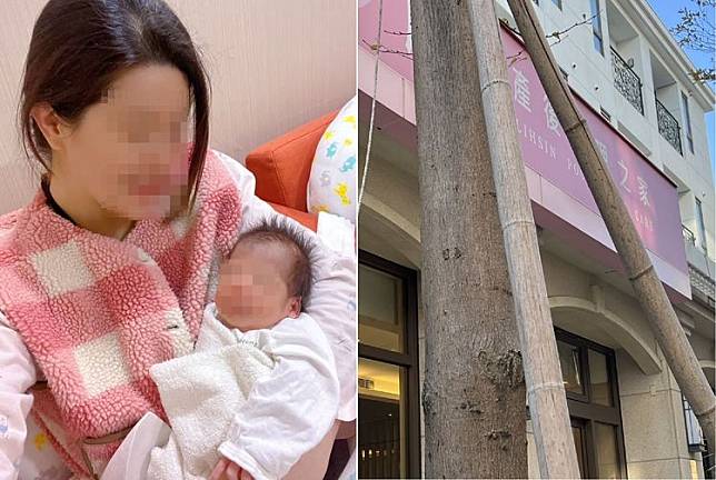陳小姐（左）剛出生的孩子在台中市1家月子中心（右）確診，她懷疑是被該中心人員傳染，但月子中心否認。讀者提供、鮮明攝