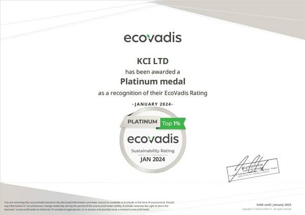 Platinum medal certificate KCI received from EcoVadis, a global ESG rating agency.