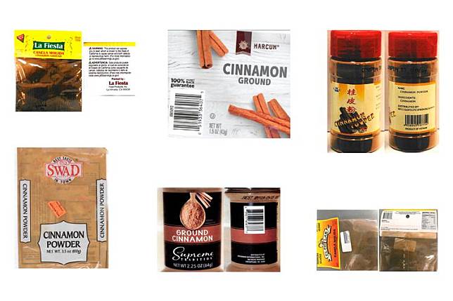 美國食品藥物管理局（FDA）公布6品牌肉桂粉受到鉛汙染。