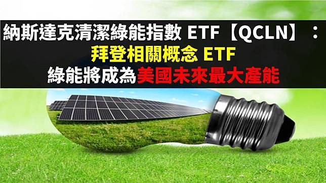 納斯達克清潔綠能指數 ETF【QCLN】： 拜登相關概念股，綠能將成為美國未來最大產能