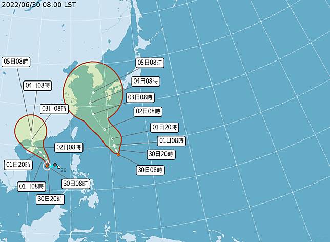 「芙蓉」颱風路徑圖。（中央氣象局提供）