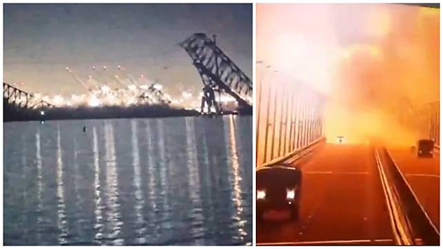 美國巴爾的摩大橋被船撞後倒塌。