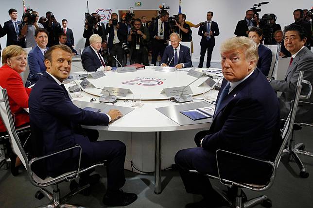 US President Donald Trump attends a session with the other G7 leaders at the gathering in Biarritz, France on Sunday. Photo: AFP