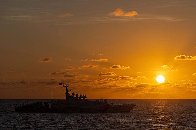 This photo taken on April 3, 2024 shows a China Coast Guard law enforcement vessel patrolling the waters of China's Ren'ai Jiao. (Xinhua/Pu Xiaoxu)