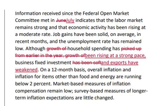 Fed 9 月、7 月聲明對比　圖片來源：CNBC