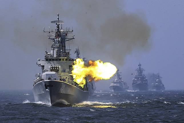The Harbin. a Chinese destroyer, takes part in a training exercise in the East China Sea. Photo: AP