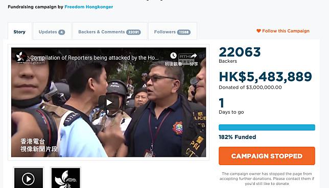 「香港被送中誓要成G20話題 眾籌《金融時報》及日德法英等各國報章頭版公開信」募資金額已經達到近550萬港幣（約新台幣2100萬）。   圖：翻攝自gogetfunding網站