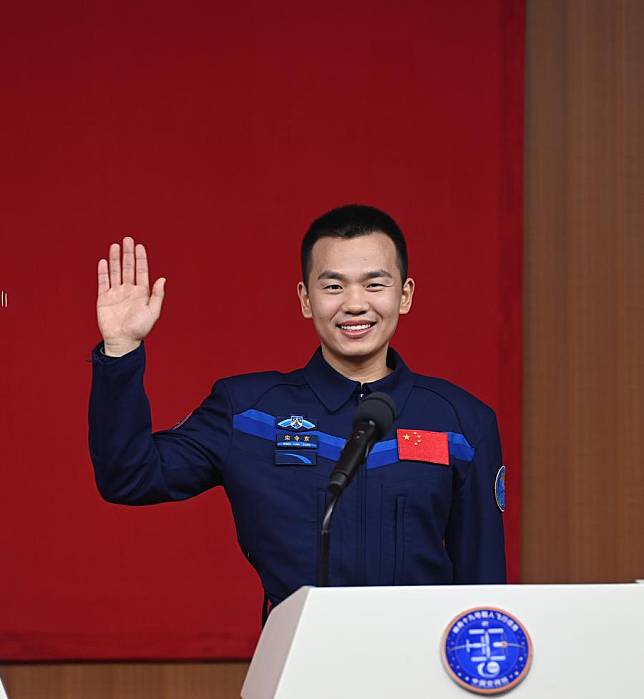 Song Lingdong, one of the three astronauts who will carry out the Shenzhou-19 spaceflight mission, meets the press at the Jiuquan Satellite Launch Center in northwest China, Oct. 29, 2024. (Photo by Wang Jiangbo/Xinhua)