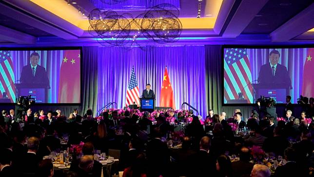 中國國家主席習近平11月15日晚間在舊金山凱悅飯店向美國商界人士發表演說。美聯社