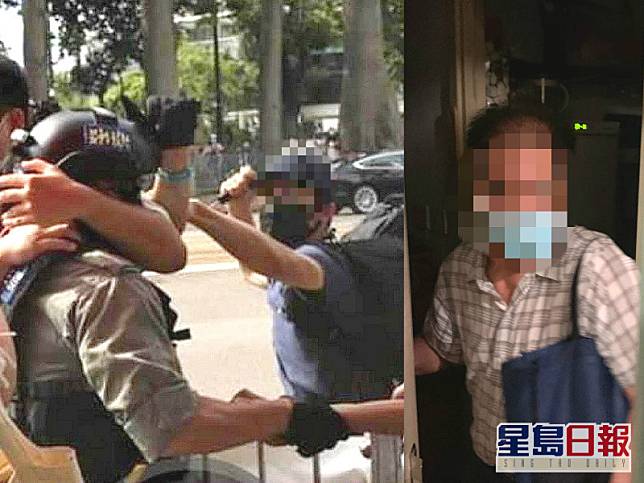 疑犯涉嫌持刀刺傷警員被捕，黃父（右）稱不知道兒子參與示威。