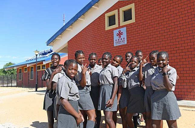 Students pose for a group photo in front of Satotwa Primary School in the Kavango West region in Namibia, Oct. 28, 2024. Photo by Musa C Kaseke/Xinhua)