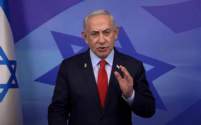 The screenshot from a video shows Israeli Prime Minister Benjamin Netanyahu making a statement, on Nov. 26, 2024. (GPO/Handout via Xinhua)