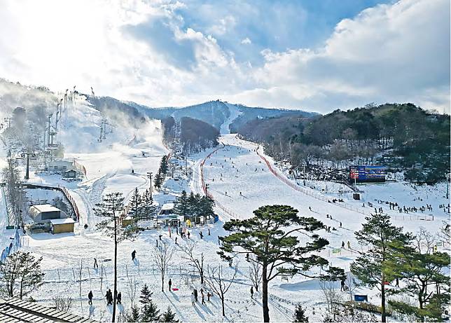 眺望滑雪場&ndash;Phoenix Hotel Pyeongchang面向滑雪場的房型均設有大玻璃窗，可眺望平昌鳳凰度假村滑雪場，景觀一流。（卓惠媛攝）