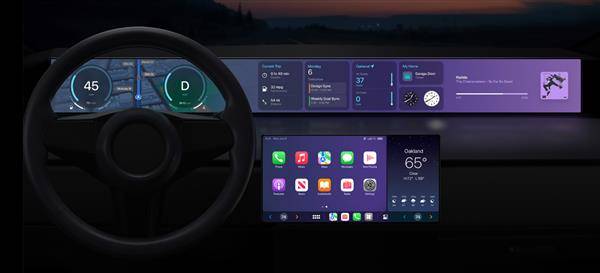 新CarPlay能接管更多車內螢幕，使用者能夠直接在CarPlay串連介面上控制空調和廣播，不用再返回車輛主螢幕才能進行操作。(圖片來源/ Apple)