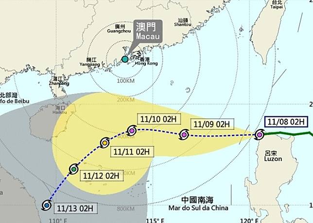 「銀杏」集結在澳門東南偏東。