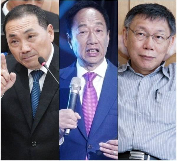 2024總統大選，鴻海創辦人郭台銘(中)28日宣布獨立參選，與國民黨總統參選人侯友宜(左)、民眾黨總統參選人柯文哲的「在野三人整合」備受矚目。 圖：張良一／攝（合成圖）