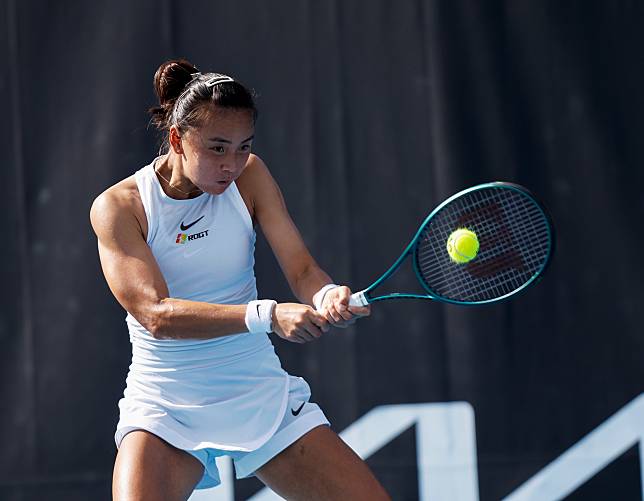 Yuan Yue of China hits a return during the women's singles first round match against Anastasia Pavlyuchenkova of Russia at the Australian Open in Melbourne, Australia, on Jan. 13, 2025. (Xinhua/Ma Ping)