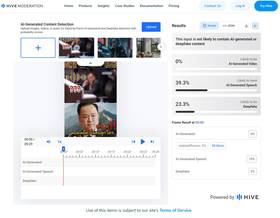 ภาพตรวจสอบด้วยเครื่องมือ  Hive moderation ระบุว่า เสียงในคลิปถูกสร้างจาก AI