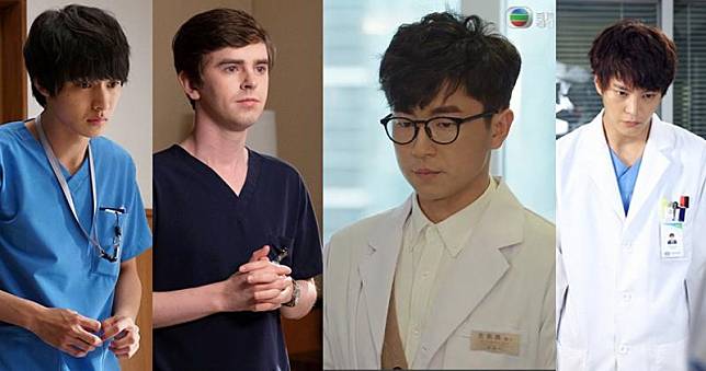 日版《Good Doctor》山崎賢人（左起）、美版的費迪夏摩亞、港版馬貫東與韓版周元。（網上圖片/電視截圖）