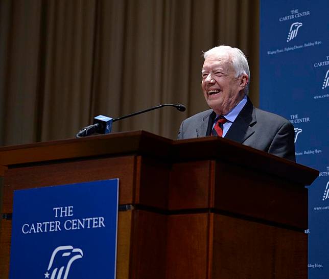 This file photo shows former U.S. President Jimmy Carter speaks during the opening ceremony of a Chinese painting exhibition held to commemorate the 35th anniversary of establishment of Sino-U.S. diplomatic relations at Carter Center in Atlanta, the United States, July 17, 2014. (Xinhua/Bao Dandan)