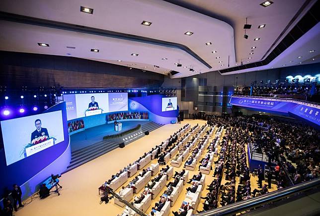 The 11th Beijing Xiangshan Forum opens at the Beijing International Convention Center in Beijing, capital of China, Sept. 13, 2024. (Photo by Han Qiyang/Xinhua)