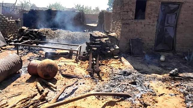 Photo taken on Dec. 11, 2024 shows houses damaged in an artillery shelling on a displacement camp in El Fasher, the capital city of North Darfur State, Sudan. (Coordination of Resistance Committees in El Fasher/Handout via Xinhua)