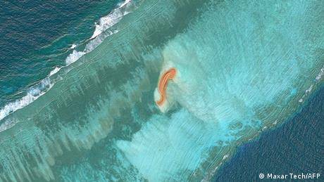 圖為南海南沙群島安達礁（Eldad Reef）的空照圖，中國、菲律賓等國都聲稱擁有該區主權。（資料照）