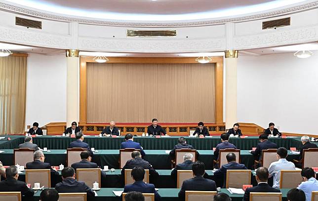 Chinese President Xi Jinping, also general secretary of the Communist Party of China Central Committee and chairman of the Central Military Commission, chairs a symposium attended by representatives from businesses and academia and delivers an important speech in Jinan, east China's Shandong Province, May 23, 2024. (Xinhua/Xie Huanchi)