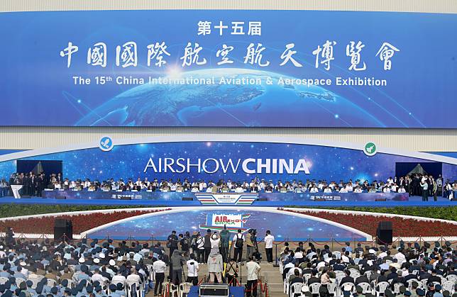 This photo shows the venue of Airshow China in Zhuhai, south China's Guangdong Province, Nov. 12, 2024. The 15th China International Aviation and Aerospace Exhibition, also known as Airshow China, kicked off in Zhuhai on Tuesday. (Xinhua/Lu Hanxin)