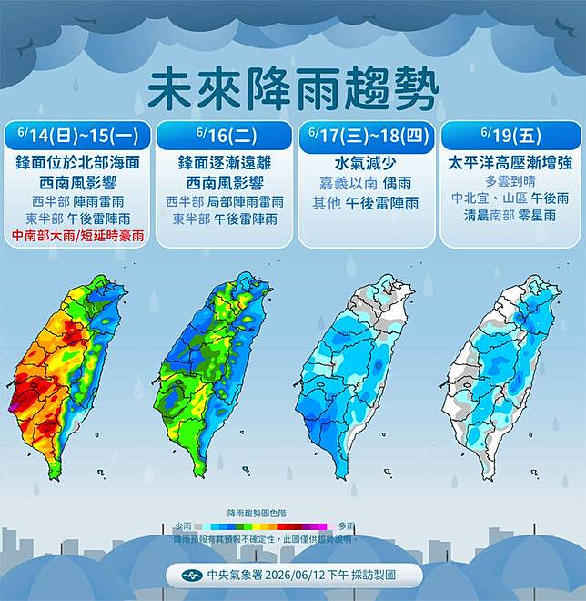 未來降雨趨勢。(氣象署提供)