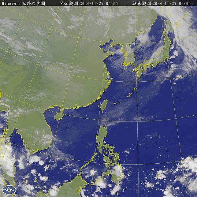 大陸冷氣團影響，感受偏涼，白天各地大多晴朗穩定，僅花東地區有零星降雨機率。（圖：氣象署網站）