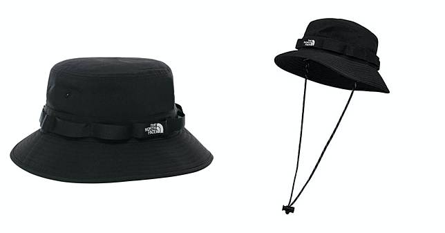The North Face 向來是戶外機能良伴。品牌漁夫帽不僅能夠為著用者提供足夠遮陽力，黑色款式更是好搭的選擇。圖片來源：<a href=