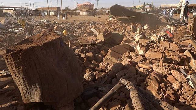 This photo taken on Feb. 1, 2025 shows the debris after an attack at Sabreen Market in Karari locality of Omdurman, north of the Sudanese capital Khartoum. (Khartoum State Press Office/Handout via Xinhua)