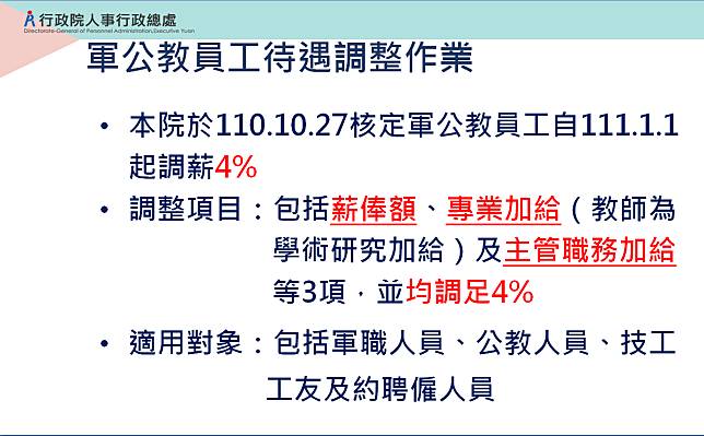 行政院人事行政總處今(18)天在院會陳報「軍公教調薪配套措施」。   圖：人事行政總處提供