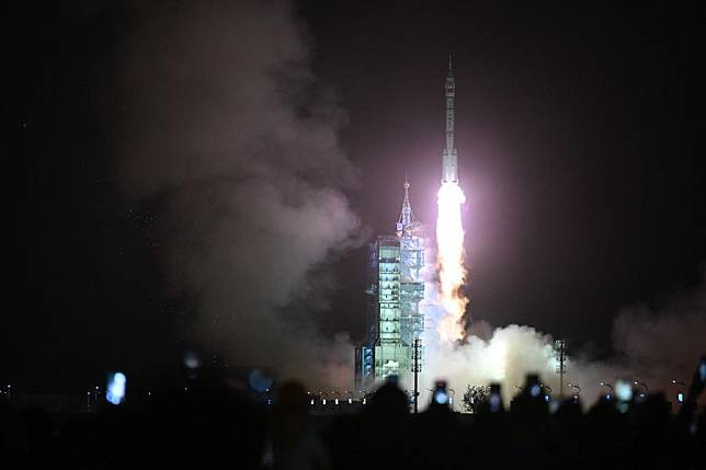 The Shenzhou-18 manned spaceship, atop a Long March-2F carrier rocket, is launched from the Jiuquan Satellite Launch Center in northwest China, April 25, 2024. (Xinhua/Bei He)