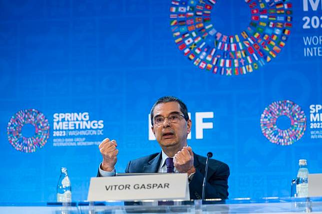 Vitor Gaspar, director of the International Monetary Fund (IMF)'s fiscal affairs department, speaks at a press briefing in Washington, D.C., the United States, on April 12, 2023. (Xinhua/Liu Jie)