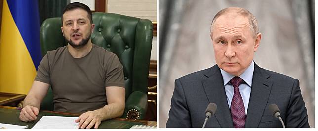 烏克蘭總統澤連斯基（左圖，翻攝自臉書）與俄羅斯總統普丁（右圖，翻攝自推特）最後會怎樣收場，有各種可能。   圖：新頭殼合成