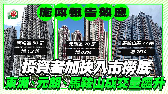 施政報告後投資者加快入市，東涌、元朗及馬鞍山三區成交量飆升！