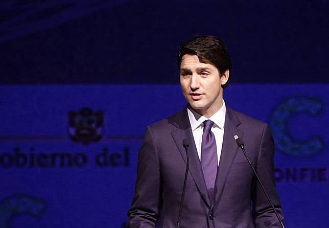 Canadian Prime Minister Justin Trudeau speaks at the third Business Summit of the Americas in Lima, Peru, April 13, 2018. (XinhuaXu Rui)