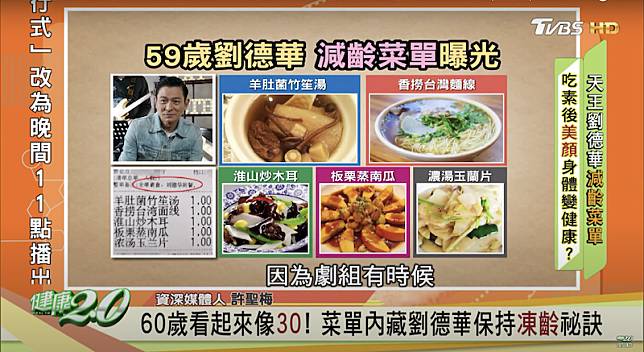 59歲劉德華凍齡素食餐單曝光！（圖片來源：健康2.0）