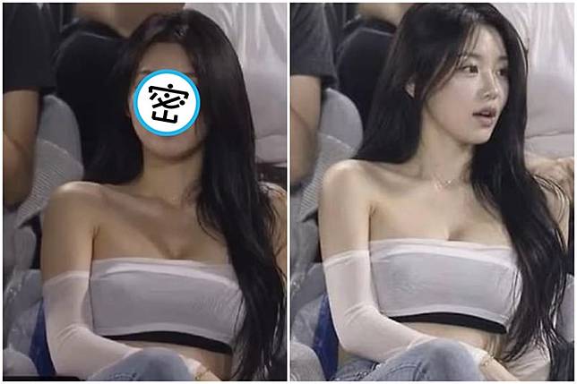 南韓職棒比賽轉播畫面，場邊因一名美的像AI的正妹，引發大票網友討論。（翻攝自X）