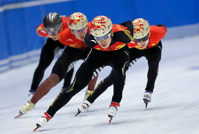 Skaters from China’s national short track speed skating team train in Beijing on October 17, 2024. (Xinhua/Luo Yuan)