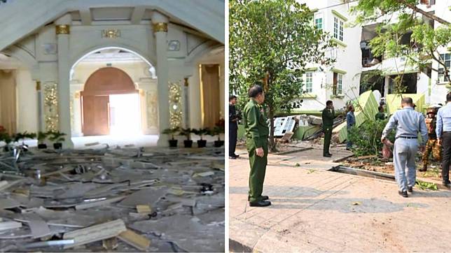 緬甸軍政府高層建築倒塌後秒搶修。（圖／Khit Thit Media授權）