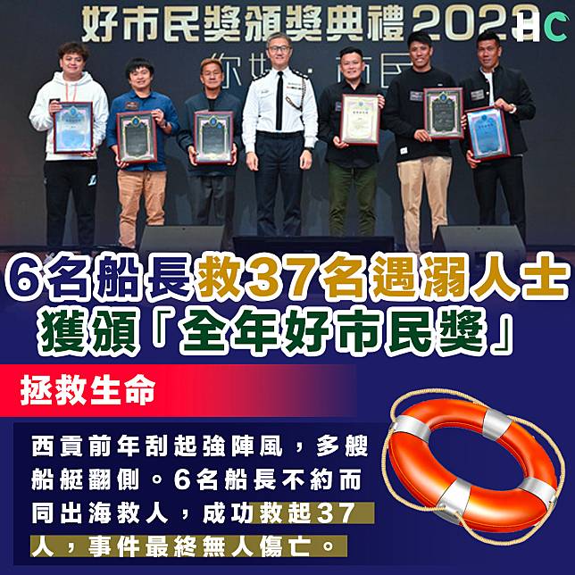 【拯救生命】6名船長自發救起37名遇溺人士  獲頒「全年好市民獎」