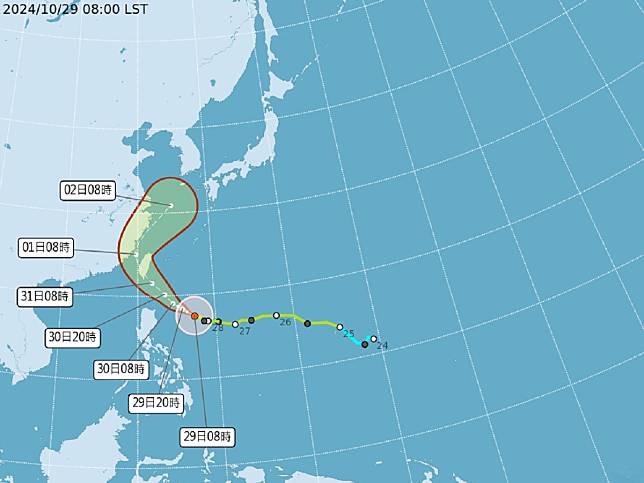 氣象署預估，中颱康芮可能從台東登陸。（圖：中央氣象署官網）