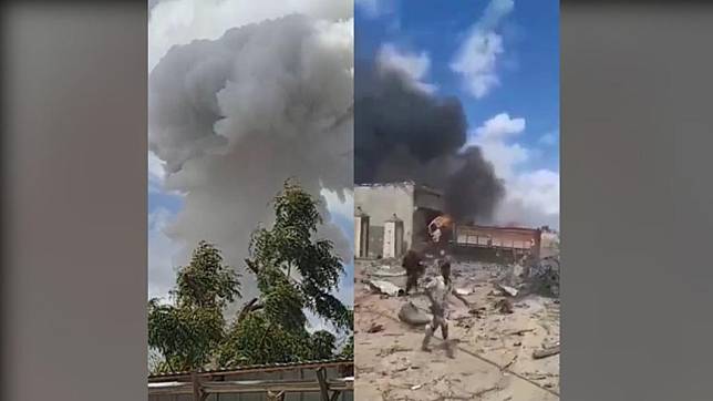 索馬利亞23日發生汽車炸彈攻擊事件，黑煙竄天蔽日。（圖／翻攝自 推特）